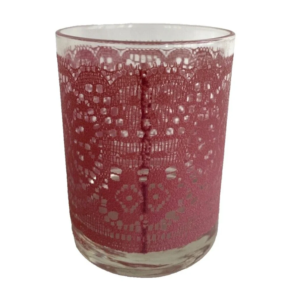 Set of 6 MCM Barware Highball Glasses Pink Lace TasteSetter Vintage Retro RARE